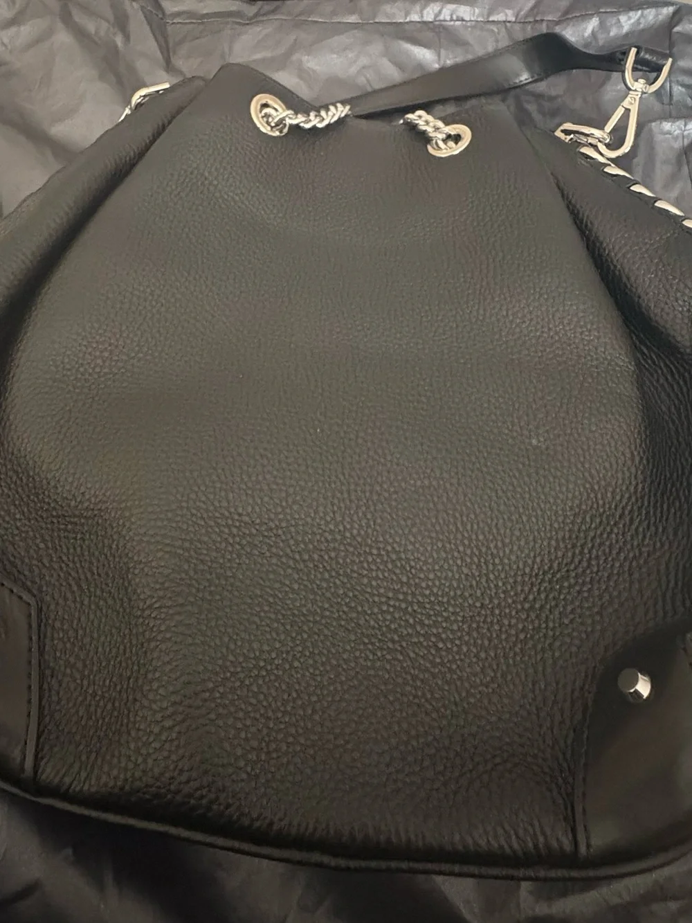 Michael Kors Black Pebbled Leather Hobo with Silver Chain Trim